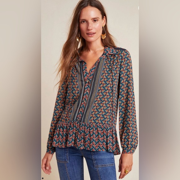 Maeve Tops - Maeve by Anthropologie Multicolor Paisley Button-Down Peasant Top